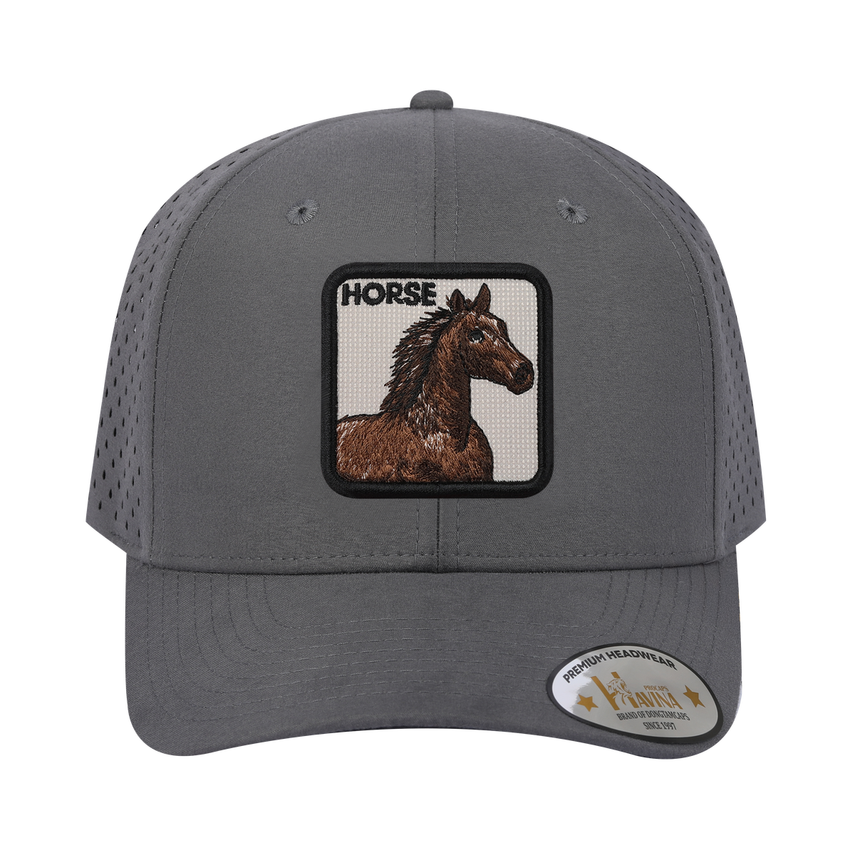 Horse 6-Panel Microfiber Laser Hole Trucker Hat with Grey front and Grey back