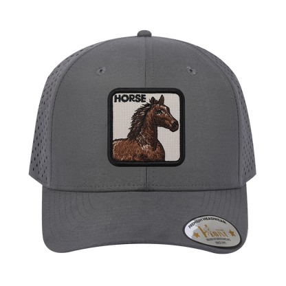 Horse 6-Panel Microfiber Laser Hole Trucker Hat with Grey front and Grey back