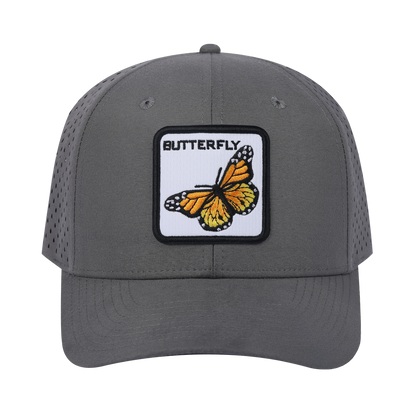 Butterfly 6-Panel Microfiber Laser Hole Trucker Hat with Grey front and Grey back