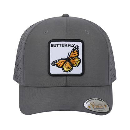 Butterfly 6-Panel Microfiber Laser Hole Trucker Hat with Grey front and Grey back