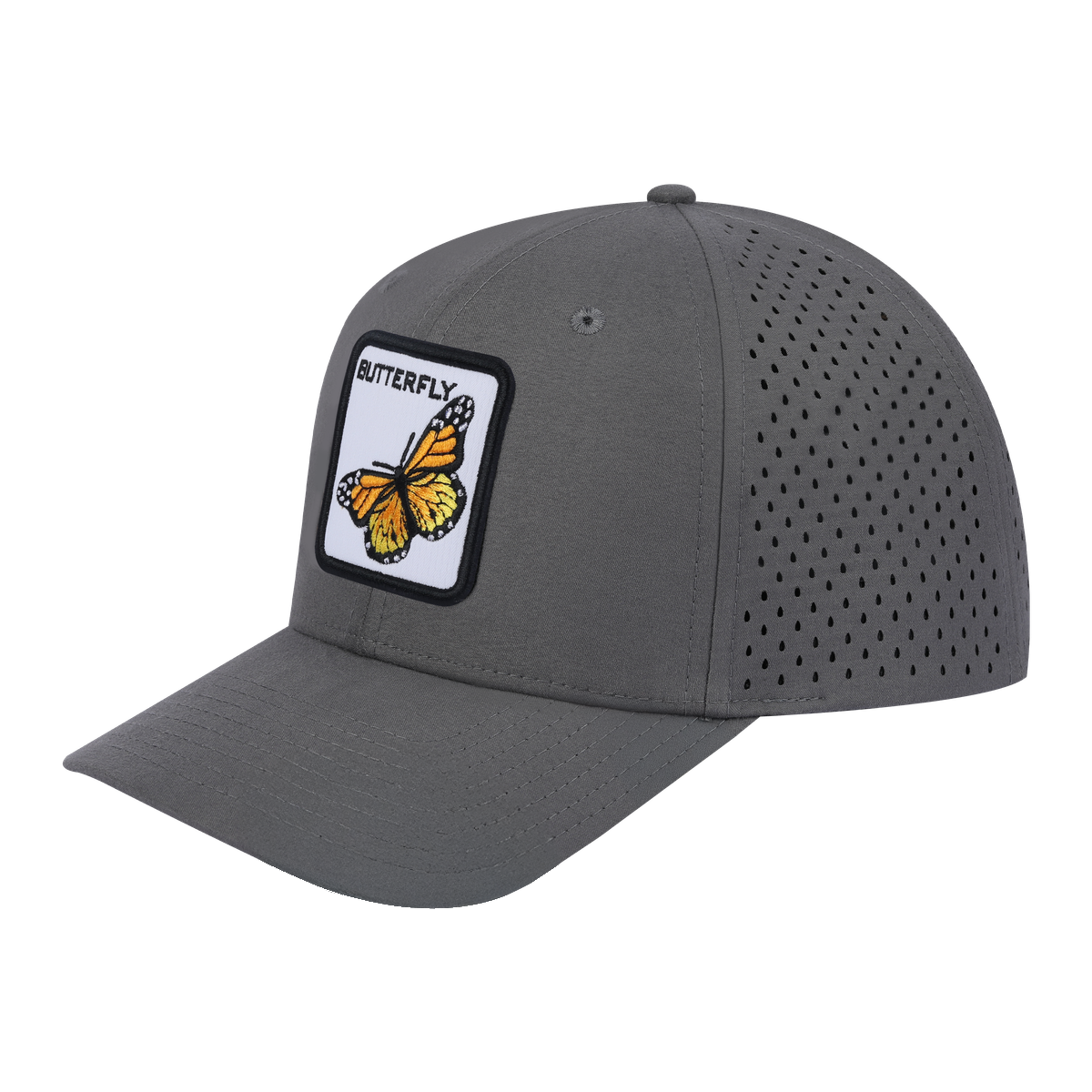 Butterfly 6-Panel Microfiber Laser Hole Trucker Hat with Grey front and Grey back