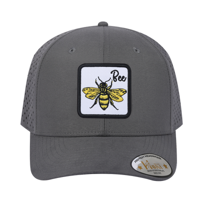 Bee 6-Panel Microfiber Laser Hole Trucker Hat with Grey front and Grey back