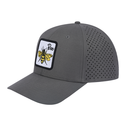 Bee 6-Panel Microfiber Laser Hole Trucker Hat with Grey front and Grey back
