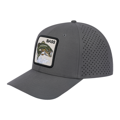 Bass 6-Panel Microfiber Laser Hole Trucker Hat with Grey front and Grey back