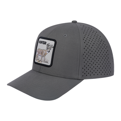Hunter 6-Panel Microfiber Laser Hole Trucker Hat with Grey front and Grey back