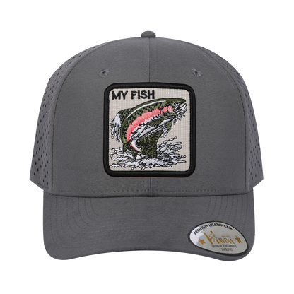 My Fish 6-Panel Microfiber Laser Hole Trucker Hat with Grey front and Grey back