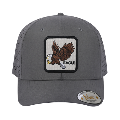 Eagle 6-Panel Microfiber Laser Hole Trucker Hat with Grey front and Grey back