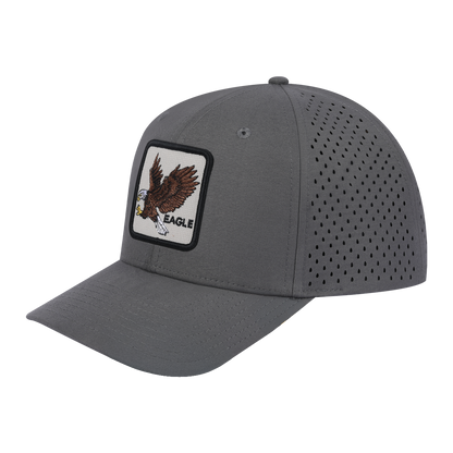Eagle 6-Panel Microfiber Laser Hole Trucker Hat with Grey front and Grey back