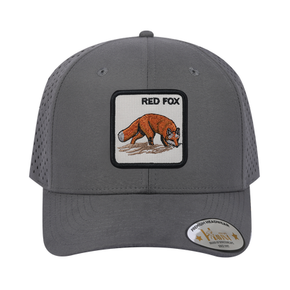Red Fox 6-Panel Microfiber Laser Hole Trucker Hat with Grey front and Grey back