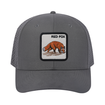 Red Fox 6-Panel Microfiber Laser Hole Trucker Hat with Grey front and Grey back