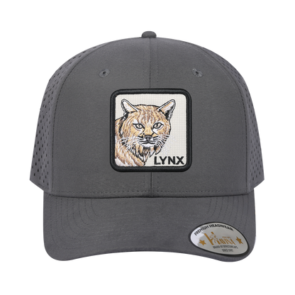 Lynx 6-Panel Microfiber Laser Hole Trucker Hat with Grey front and Grey back