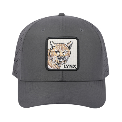 Lynx 6-Panel Microfiber Laser Hole Trucker Hat with Grey front and Grey back