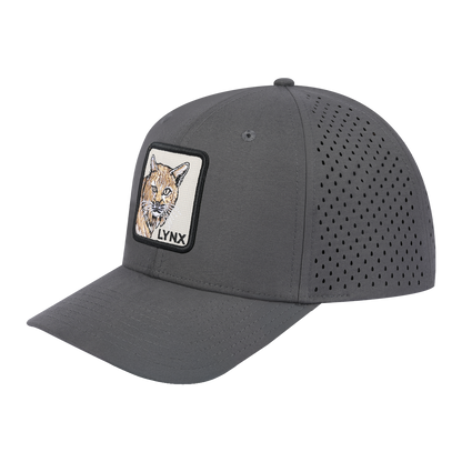 Lynx 6-Panel Microfiber Laser Hole Trucker Hat with Grey front and Grey back