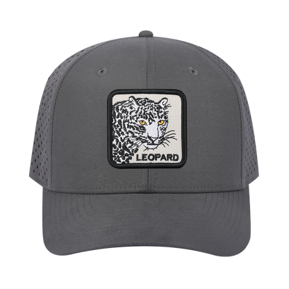 Leopard 6-Panel Microfiber Laser Hole Trucker Hat with Grey front and Grey back