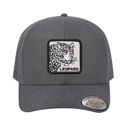 Leopard 6-Panel Microfiber Laser Hole Trucker Hat with Grey front and Grey back