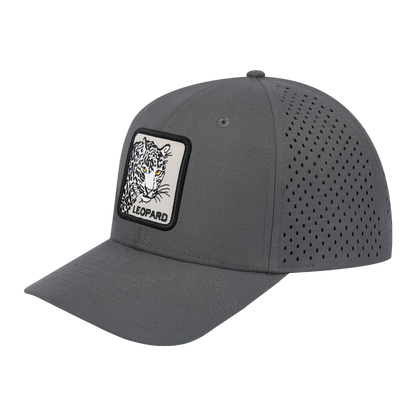 Leopard 6-Panel Microfiber Laser Hole Trucker Hat with Grey front and Grey back