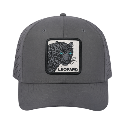 Leopard V2 6-Panel Microfiber Laser Hole Trucker Hat with Grey front and Grey back