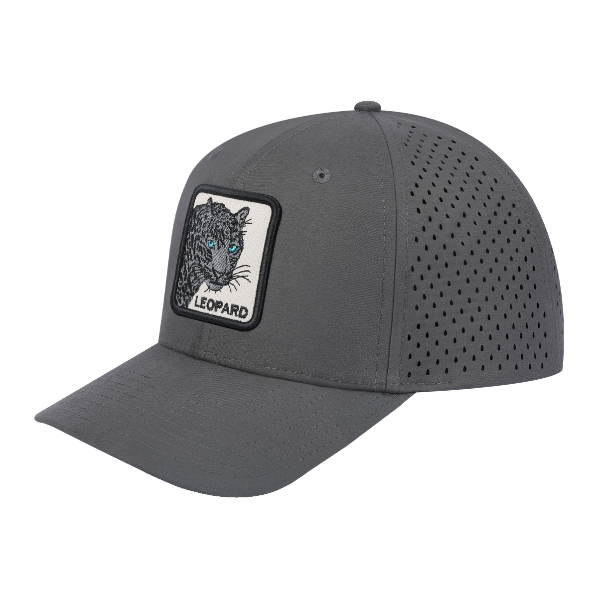 Leopard V2 6-Panel Microfiber Laser Hole Trucker Hat with Grey front and Grey back