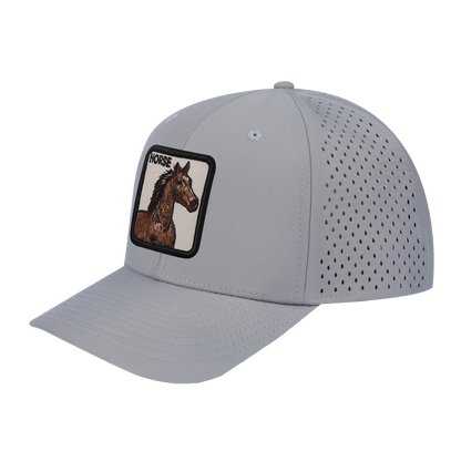 Horse 6-Panel Microfiber Laser Hole Trucker Hat with Light Grey front and Light Grey back