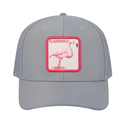 Flamingo 6-Panel Microfiber Laser Hole Trucker Hat with Light Grey front and Light Grey back
