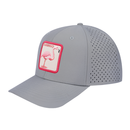 Flamingo 6-Panel Microfiber Laser Hole Trucker Hat with Light Grey front and Light Grey back
