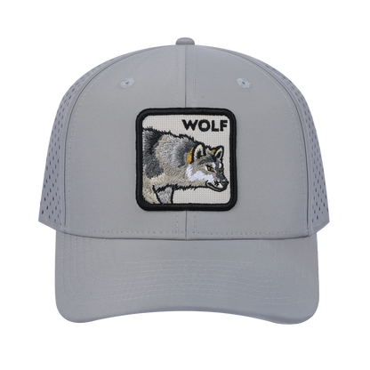 Wolf 6-Panel Microfiber Laser Hole Trucker Hat with Light Grey front and Light Grey back