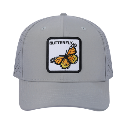 Butterfly 6-Panel Microfiber Laser Hole Trucker Hat with Light Grey front and Light Grey back