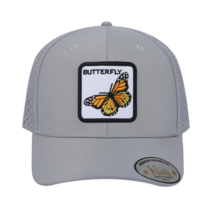 Butterfly 6-Panel Microfiber Laser Hole Trucker Hat with Light Grey front and Light Grey back