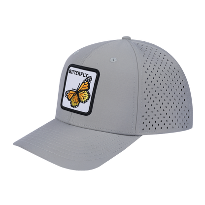 Butterfly 6-Panel Microfiber Laser Hole Trucker Hat with Light Grey front and Light Grey back