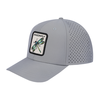 Dragonfly 6-Panel Microfiber Laser Hole Trucker Hat with Light Grey front and Light Grey back