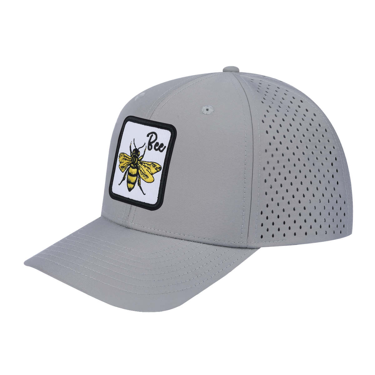 Bee 6-Panel Microfiber Laser Hole Trucker Hat with Light Grey front and Light Grey back