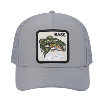Bass 6-Panel Microfiber Laser Hole Trucker Hat with Light Grey front and Light Grey back