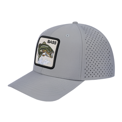 Bass 6-Panel Microfiber Laser Hole Trucker Hat with Light Grey front and Light Grey back