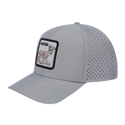 Hunter 6-Panel Microfiber Laser Hole Trucker Hat with Light Grey front and Light Grey back