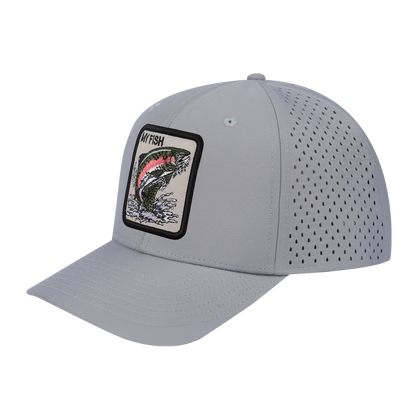 My Fish 6-Panel Microfiber Laser Hole Trucker Hat with Light Grey front and Light Grey back