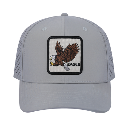 Eagle 6-Panel Microfiber Laser Hole Trucker Hat with Light Grey front and Light Grey back
