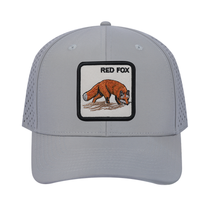 Red Fox 6-Panel Microfiber Laser Hole Trucker Hat with Light Grey front and Light Grey back