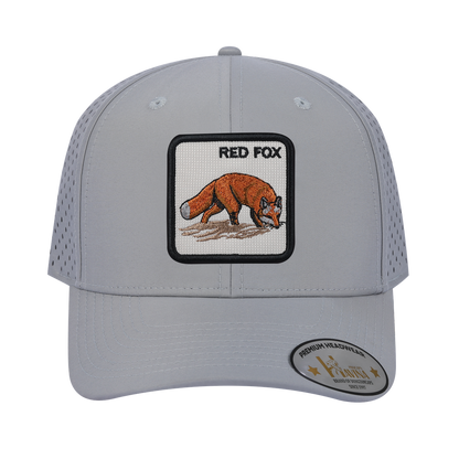 Red Fox 6-Panel Microfiber Laser Hole Trucker Hat with Light Grey front and Light Grey back