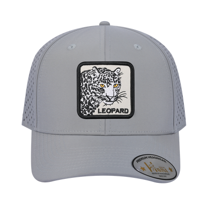 Leopard 6-Panel Microfiber Laser Hole Trucker Hat with Light Grey front and Light Grey back