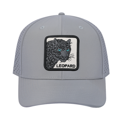 Leopard V2 6-Panel Microfiber Laser Hole Trucker Hat with Light Grey front and Light Grey back