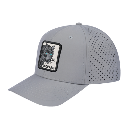 Leopard V2 6-Panel Microfiber Laser Hole Trucker Hat with Light Grey front and Light Grey back