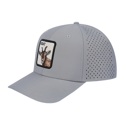 Goat 6-Panel Microfiber Laser Hole Trucker Hat with Light Grey front and Light Grey back