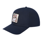 Cat 6-Panel Microfiber Laser Hole Trucker Hat with Navy front and Navy back