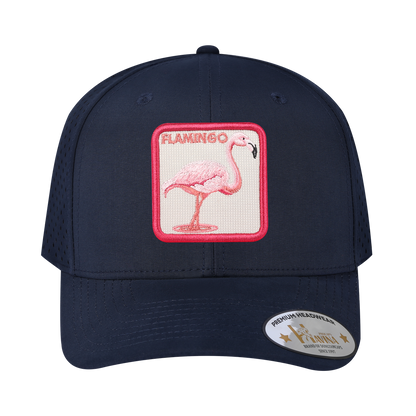 Flamingo 6-Panel Microfiber Laser Hole Trucker Hat with Navy front and Navy back