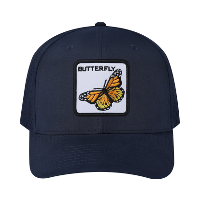 Butterfly 6-Panel Microfiber Laser Hole Trucker Hat with Navy front and Navy back