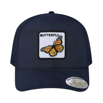 Butterfly 6-Panel Microfiber Laser Hole Trucker Hat with Navy front and Navy back