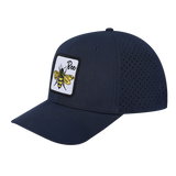 Bee 6-Panel Microfiber Laser Hole Trucker Hat with Navy front and Navy back