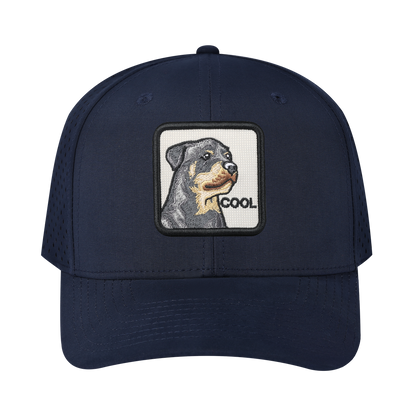 Cool 6-Panel Microfiber Laser Hole Trucker Hat with Navy front and Navy back