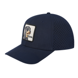 Cool 6-Panel Microfiber Laser Hole Trucker Hat with Navy front and Navy back