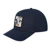 Cow 6-Panel Microfiber Laser Hole Trucker Hat with Navy front and Navy back